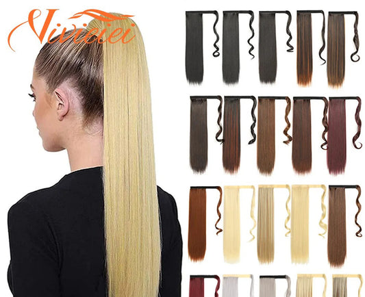 VIVIEIEI Silky Straight Ponytail Hair Extension - 22 Inch/55cm, 100g, Clip-In Wrap Around Hairpiece